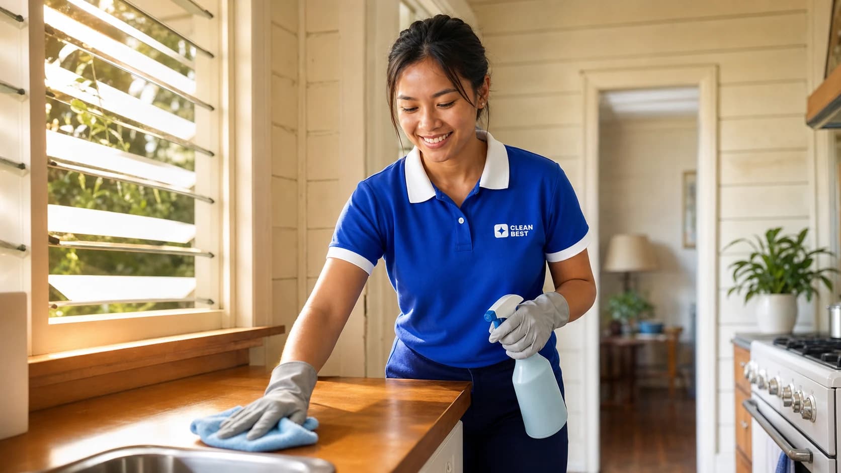 Clean Best cleaner working through the kitchen of a family home in Sydney NSW