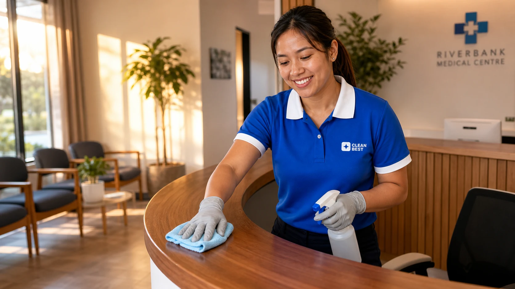Clean Best cleaner disinfecting a treatment room in a medical centre in Sydney NSW